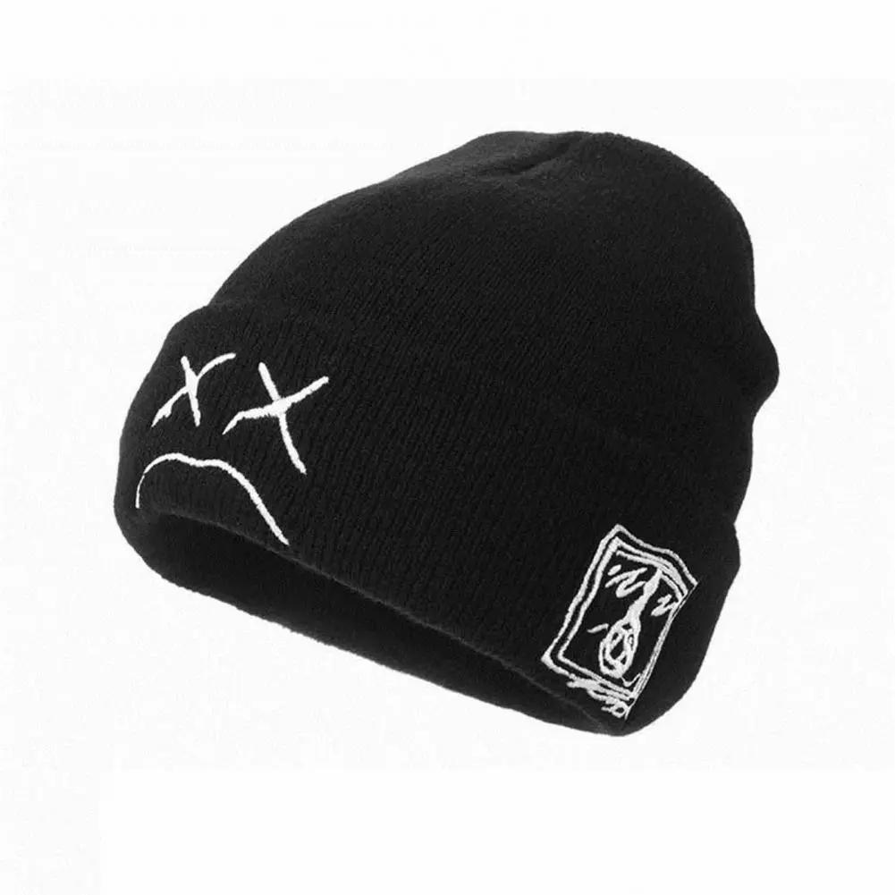 Men Women Knitted Hat Versatile Knitted Hat Hop Style Embroidered Knit Hat for Women Men Warm Woolen Beanie with Expression