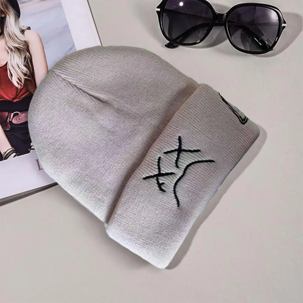 Men Women Knitted Hat Versatile Knitted Hat Hop Style Embroidered Knit Hat for Women Men Warm Woolen Beanie with Expression