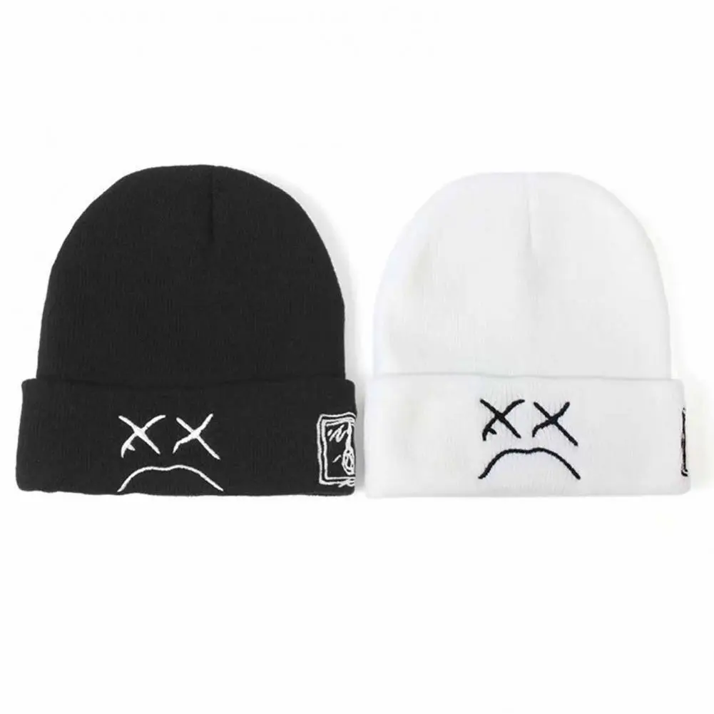 Men Women Knitted Hat Versatile Knitted Hat Hop Style Embroidered Knit Hat for Women Men Warm Woolen Beanie with Expression