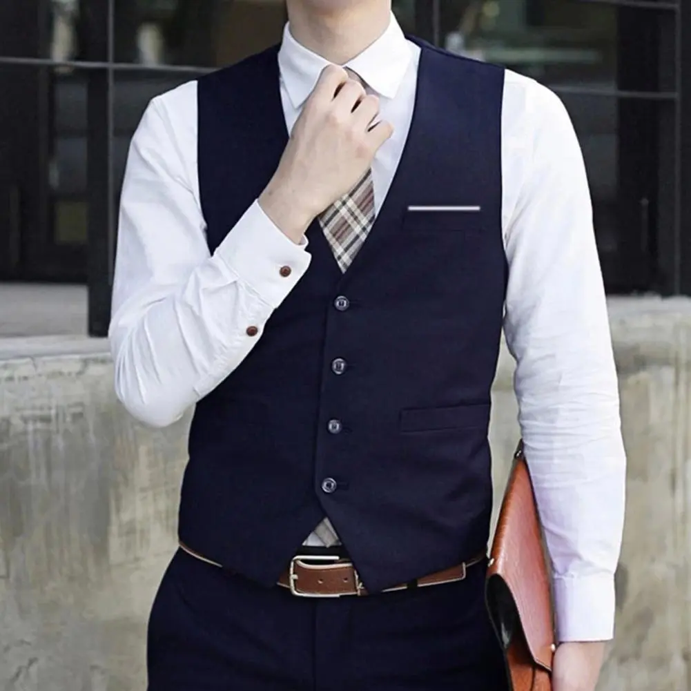2025 Men Vest Single-breasted V Neck Formal Waistcoat Suit Vest Men Wedding Summer Beach One Piece Waistcoat V Neck Fashion Cost