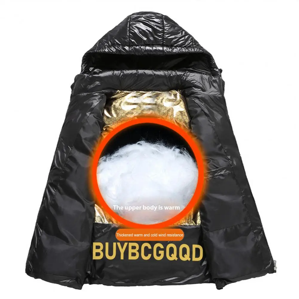 Men Hooded Vest Coat Lapel Zipper Winter Cotton Padded Vest Sleeveless Jacket Black Golden Color Down Vest Male Casual Waistcoat
