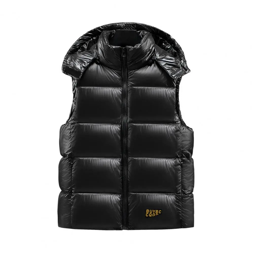 Men Hooded Vest Coat Lapel Zipper Winter Cotton Padded Vest Sleeveless Jacket Black Golden Color Down Vest Male Casual Waistcoat