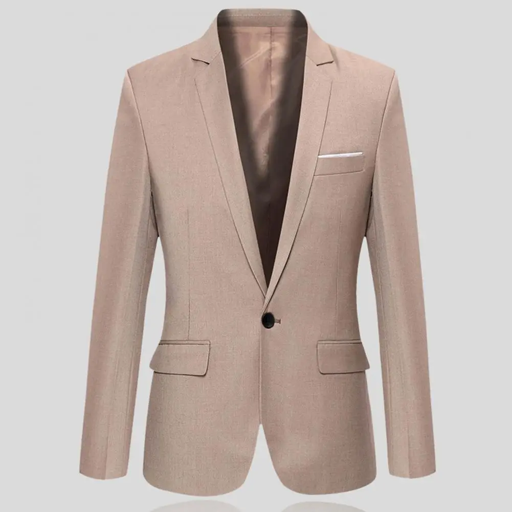 Suit Jacket Solid Color Flap Pockets Men Blazer Classic Casual Business Male Suit Coat Single Button Lapel Suit Jacket Male