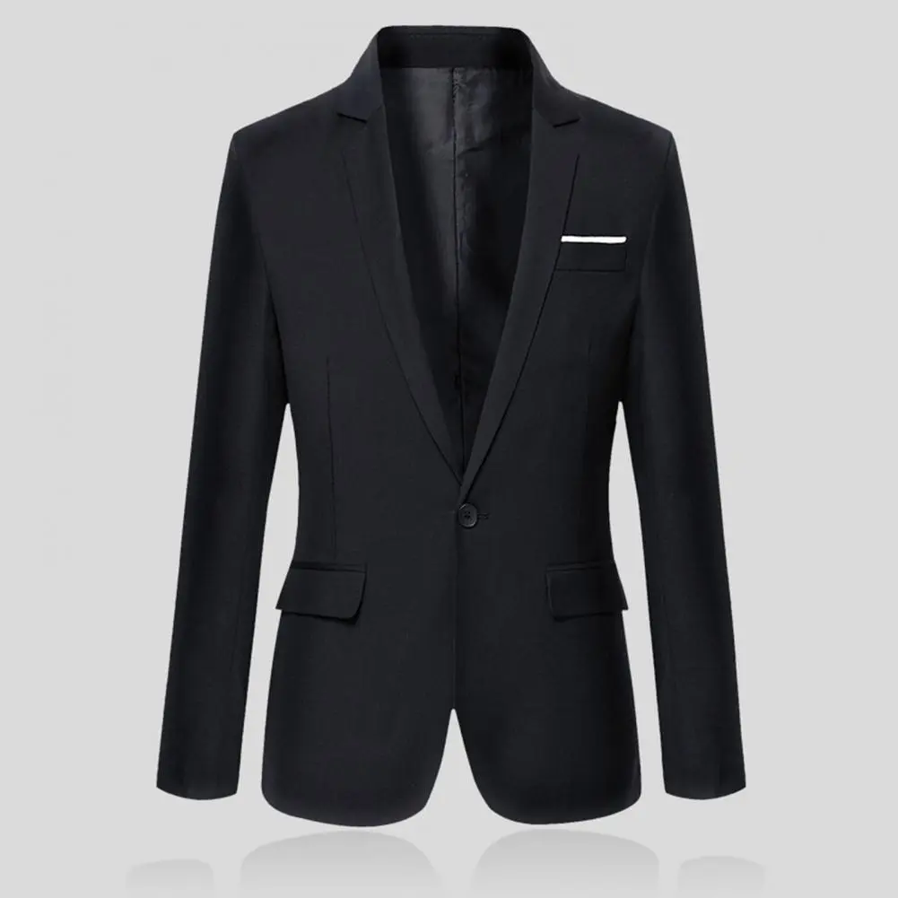 Suit Jacket Solid Color Flap Pockets Men Blazer Classic Casual Business Male Suit Coat Single Button Lapel Suit Jacket Male