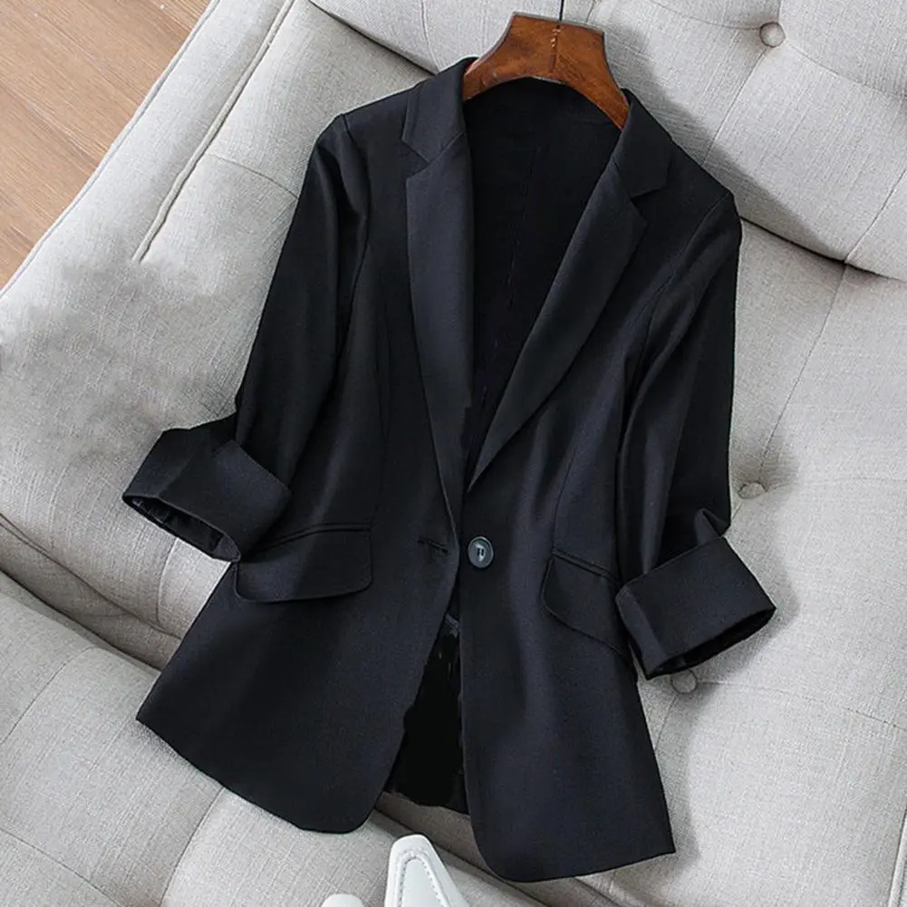 Korean women Jackets Coat Temperament Three Quarter Sleeve Single Button Business Women Elegant Office Lady Suit Coat