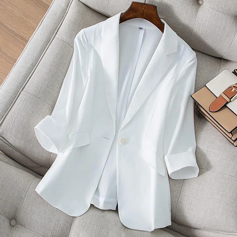 Korean women Jackets Coat Temperament Three Quarter Sleeve Single Button Business Women Elegant Office Lady Suit Coat
