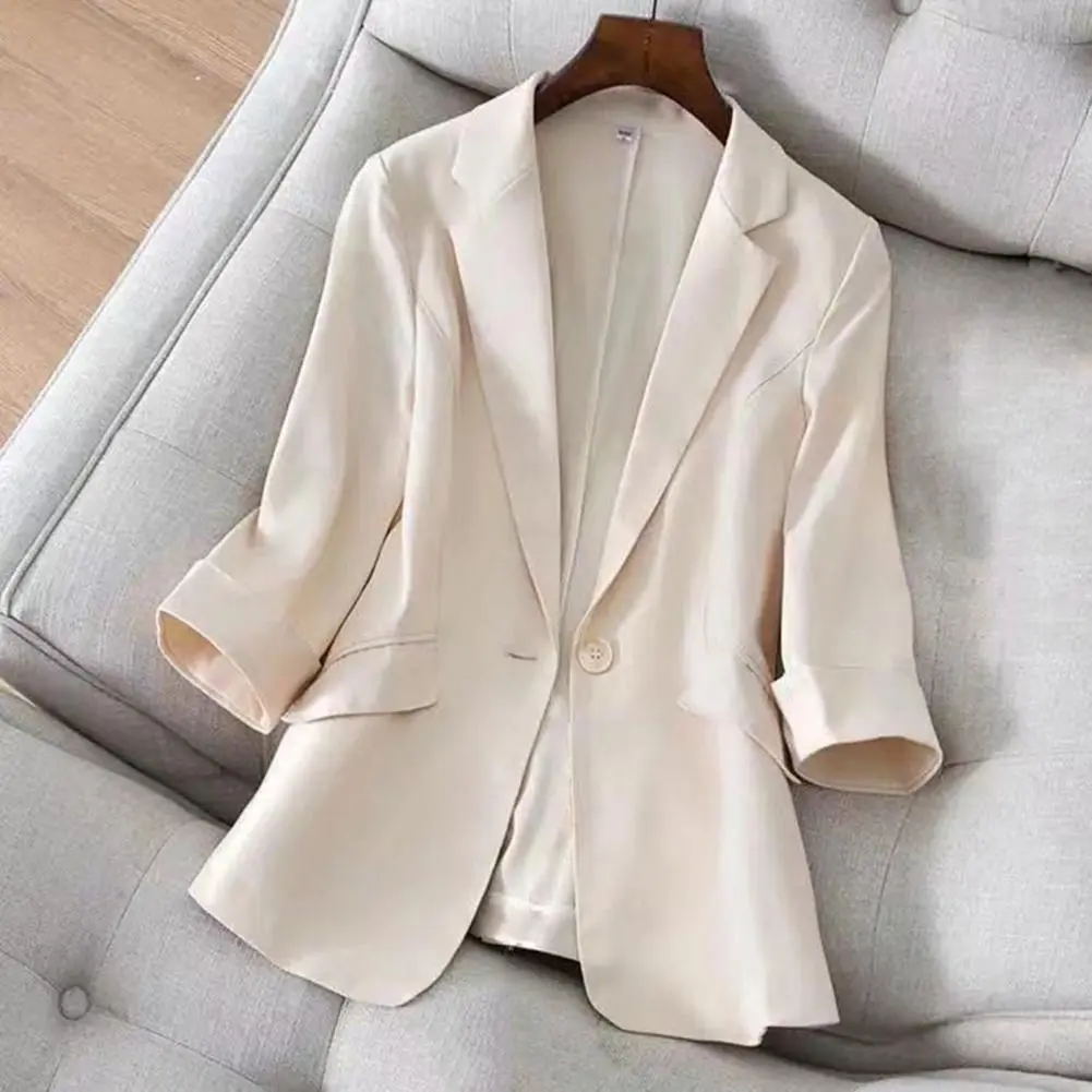 Korean women Jackets Coat Temperament Three Quarter Sleeve Single Button Business Women Elegant Office Lady Suit Coat