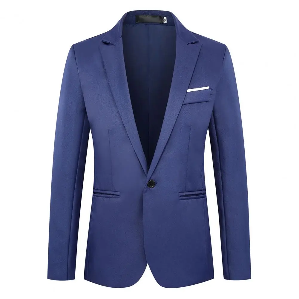 Thin Pockets Men Long Sleeve Single Button Lapel Suit Jacket Suit Coat Trendy Business Outwear Wedding Suit Coat