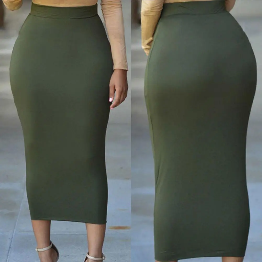 Women Skirt Mid-calf Length Elastic Bodycon Sheath Skirt High Waist Slimming Women Skirt Tight Waist Autumn Skirts Streetwear