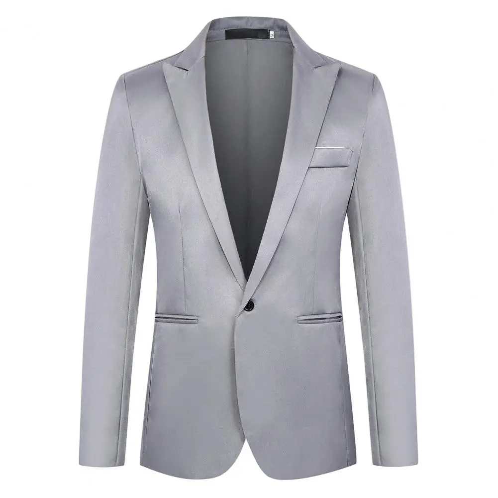 Thin Pockets Men Long Sleeve Single Button Lapel Suit Jacket Suit Coat Trendy Business Outwear Wedding Suit Coat
