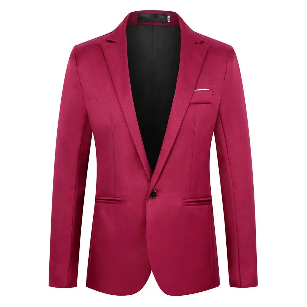 Thin Pockets Men Long Sleeve Single Button Lapel Suit Jacket Suit Coat Trendy Business Outwear Wedding Suit Coat