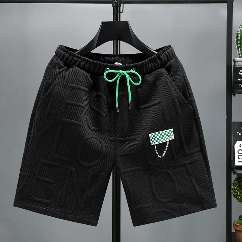 Letters Chain Decoration Shorts Or Men Fashion Knitted Shorts Men Elastic Waist Breathable Short Trousers Casual Sports Pants