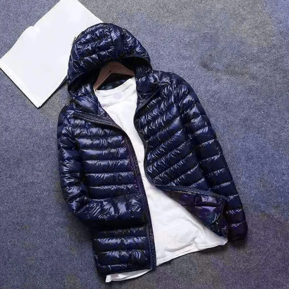Hooded Plus Size Down Cotton Jacket For Men Ultra Lightweight Hood Olid Color Thin Cotton Padded Winter Coat Warm Men Overcoat