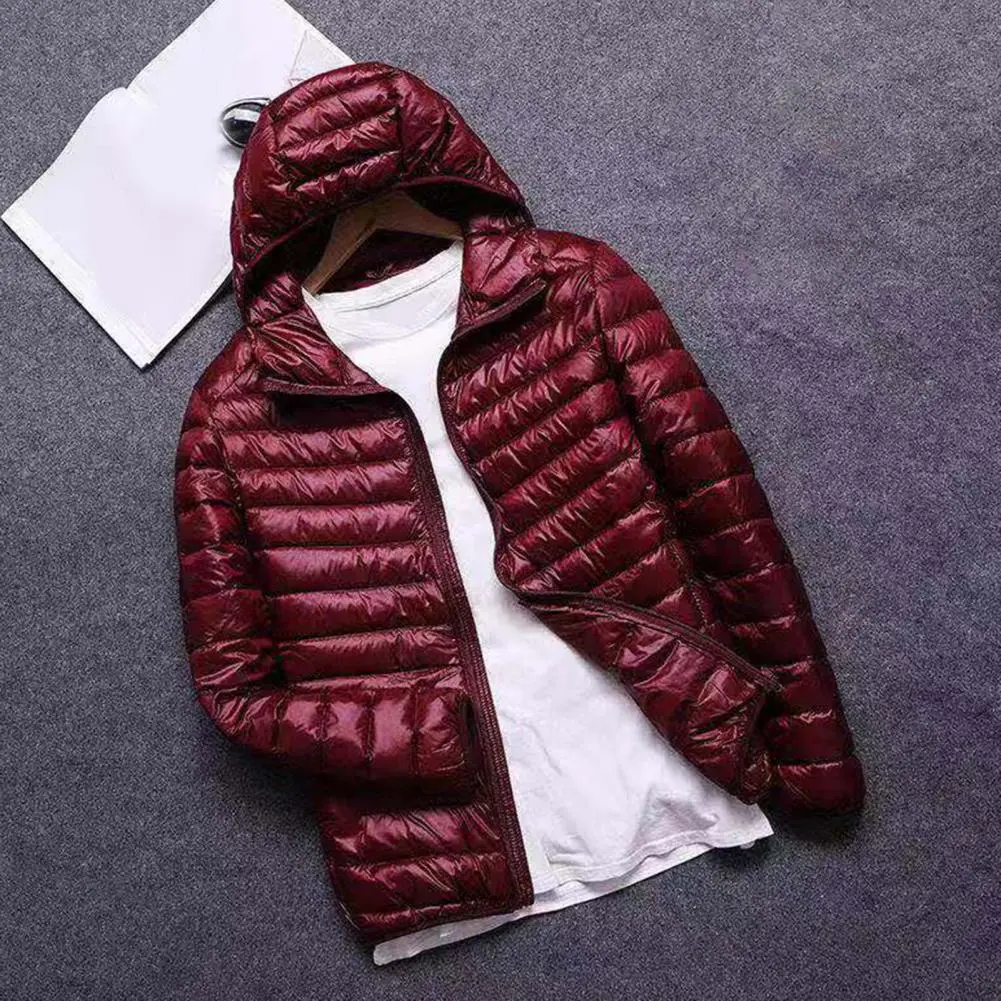 Hooded Plus Size Down Cotton Jacket For Men Ultra Lightweight Hood Olid Color Thin Cotton Padded Winter Coat Warm Men Overcoat