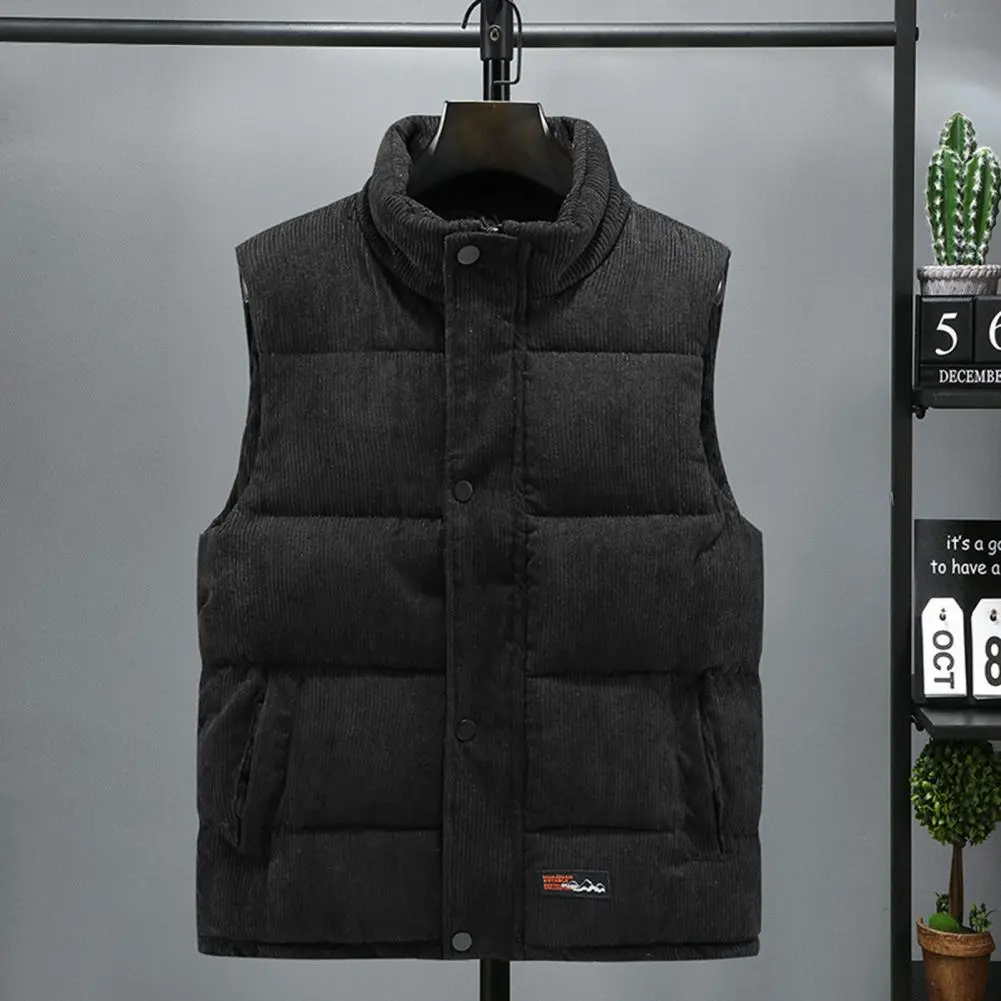 Men Waistcoat Thickened Padded Stand Collar Windproof Vest Coat Autumn Winter Outdoor Waistcoat Thick Padded Winter Waistcoat