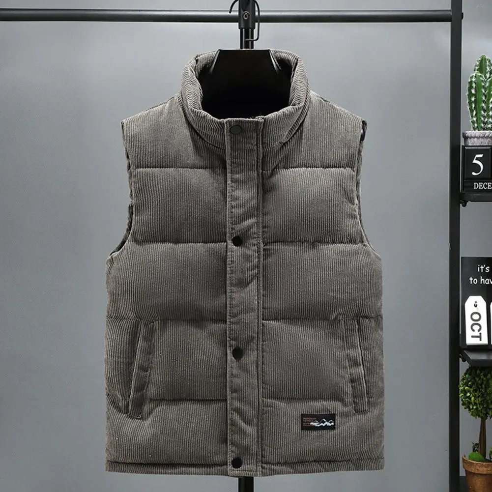 Men Waistcoat Thickened Padded Stand Collar Windproof Vest Coat Autumn Winter Outdoor Waistcoat Thick Padded Winter Waistcoat
