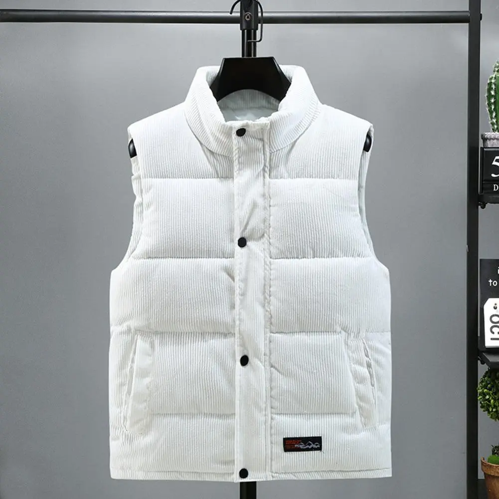 Men Waistcoat Thickened Padded Stand Collar Windproof Vest Coat Autumn Winter Outdoor Waistcoat Thick Padded Winter Waistcoat