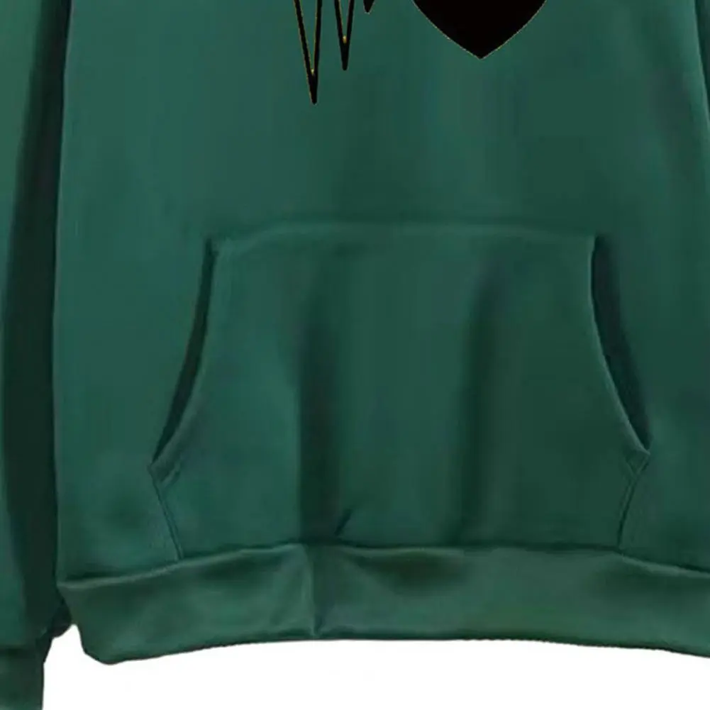 2025 Unisex Fall Winter Hoodie Heart Print Hooded Loose Drawstring Pullover Thick Plush Warm Big Patch Pocket Casual Hoodie