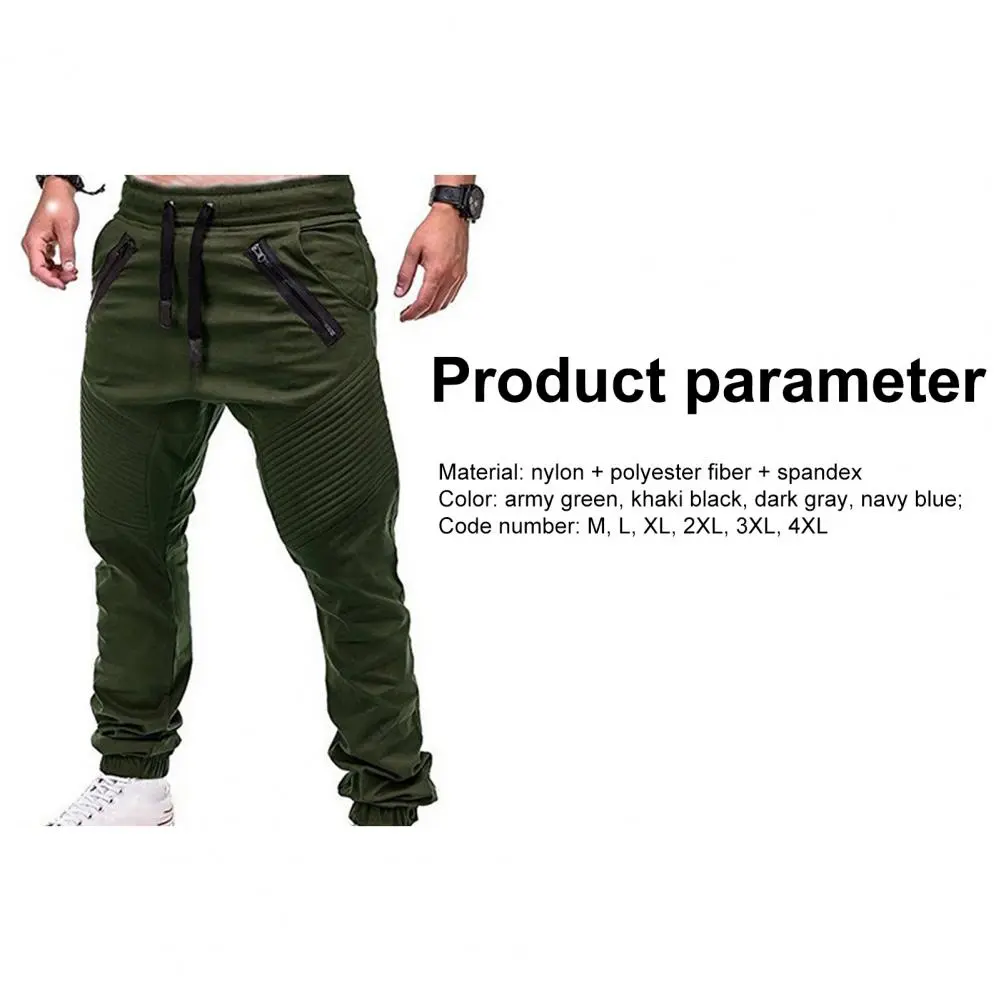 Men Long Pants Drawstring Adjustable Men Stripes Zipper Pockets Sports Trousers Outdoor Activities Solid Color Ankle Tied Pants