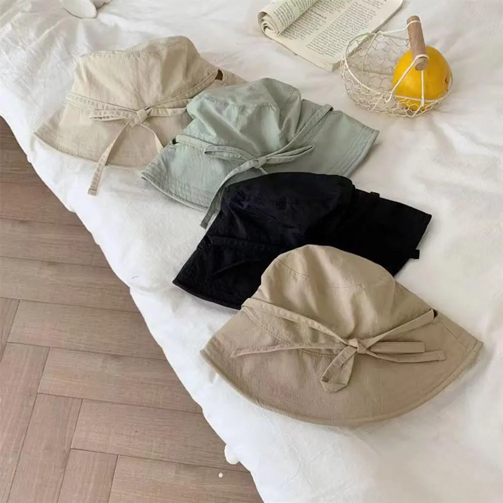 2024 Fisherman Hat Soft Fabric Fisherman Hat Stylish Women's Lace-up Fisherman Hat Wide Brim Windproof Strap Anti-uv Sunshade