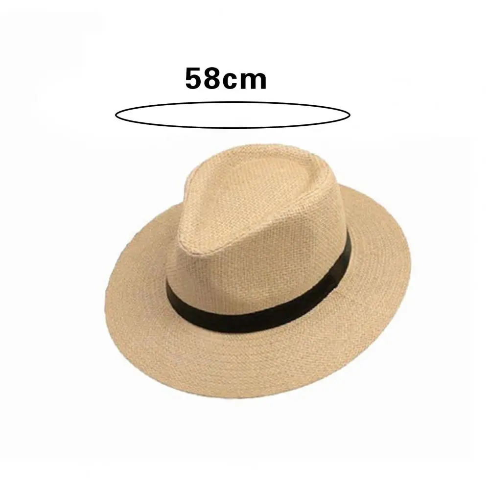 Women Sun Hat Band Decor Flat Dome Straw Hat Folding Thin Non-stuffy Anti-UV Men Big Brim Sunscreen Jazz Hat Fashion Accessories