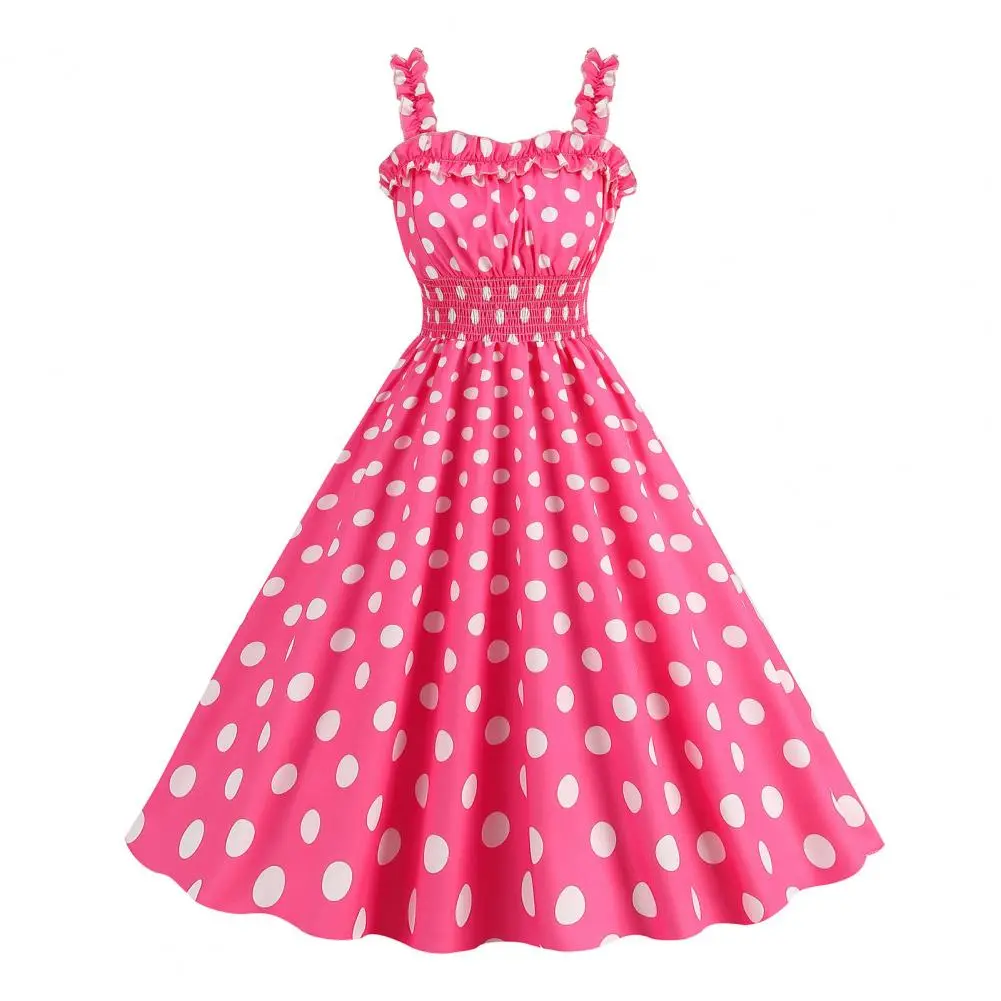 1950s Women Polka Dot Princess Dress Classic Movie Style Pink Plaid Umbrella Hem Dress Elegant Plaid Retro Bridesmaid Dresses