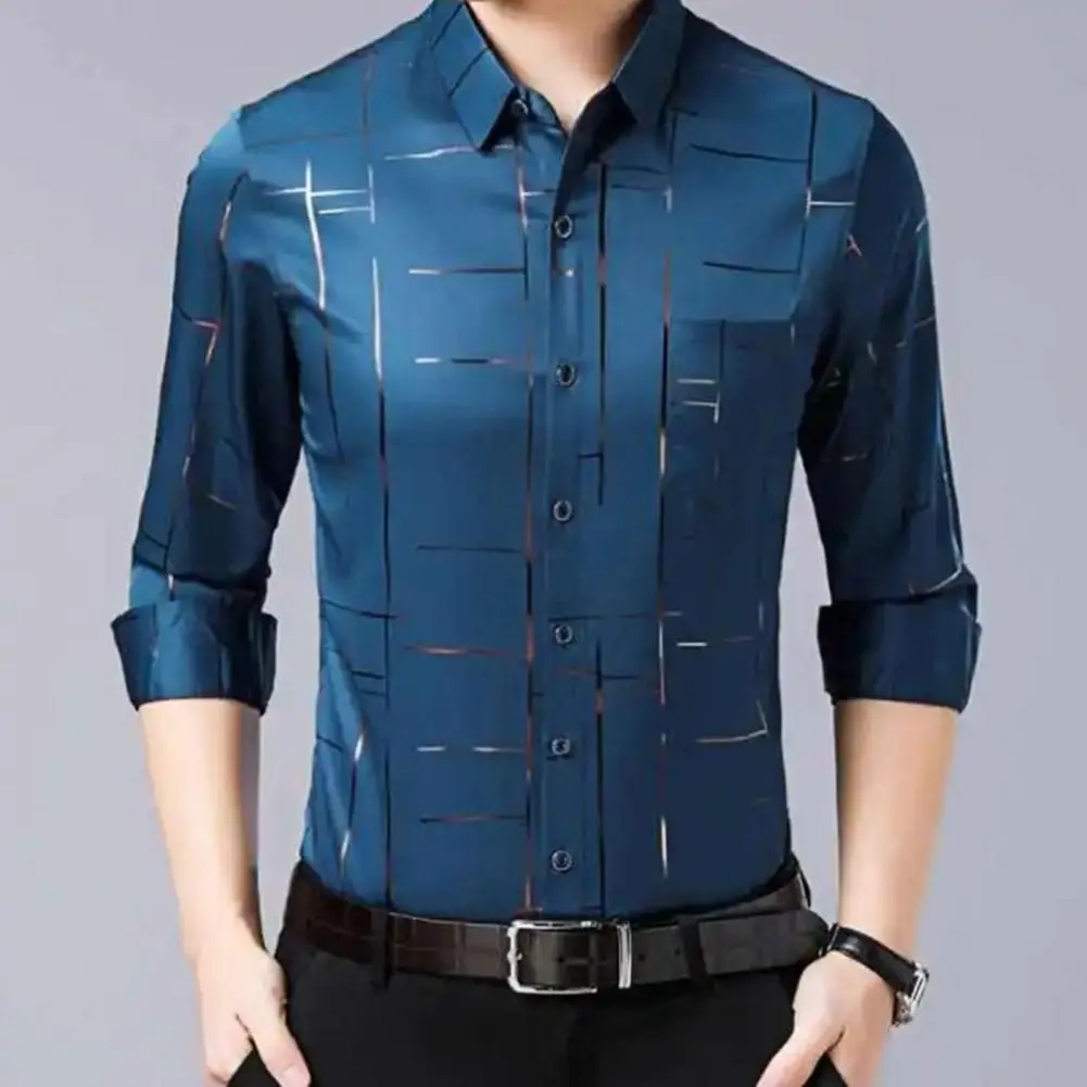 Irregular Lines Men's Dress Pure Color Shirt High Quality Formal Autumn Spring Business Casual Silk Social Stretch Smooth Shirt