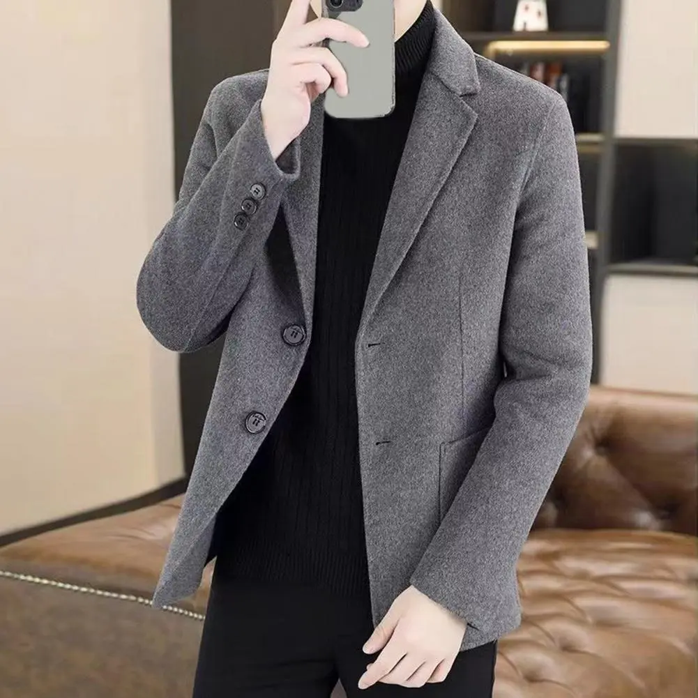 Men Woolen Suit Jacket Vertical Pockets Two button Lapel Suit Wool Coat Formal Business Men Coat Wool Short Coat