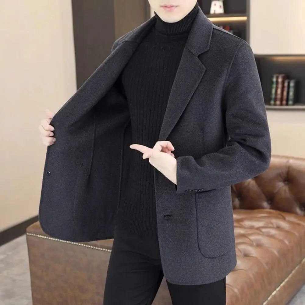 Men Woolen Suit Jacket Vertical Pockets Two button Lapel Suit Wool Coat Formal Business Men Coat Wool Short Coat