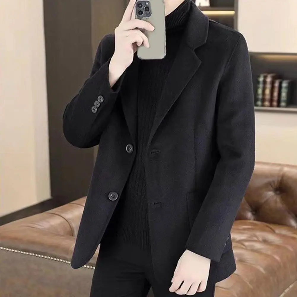Men Woolen Suit Jacket Vertical Pockets Two button Lapel Suit Wool Coat Formal Business Men Coat Wool Short Coat
