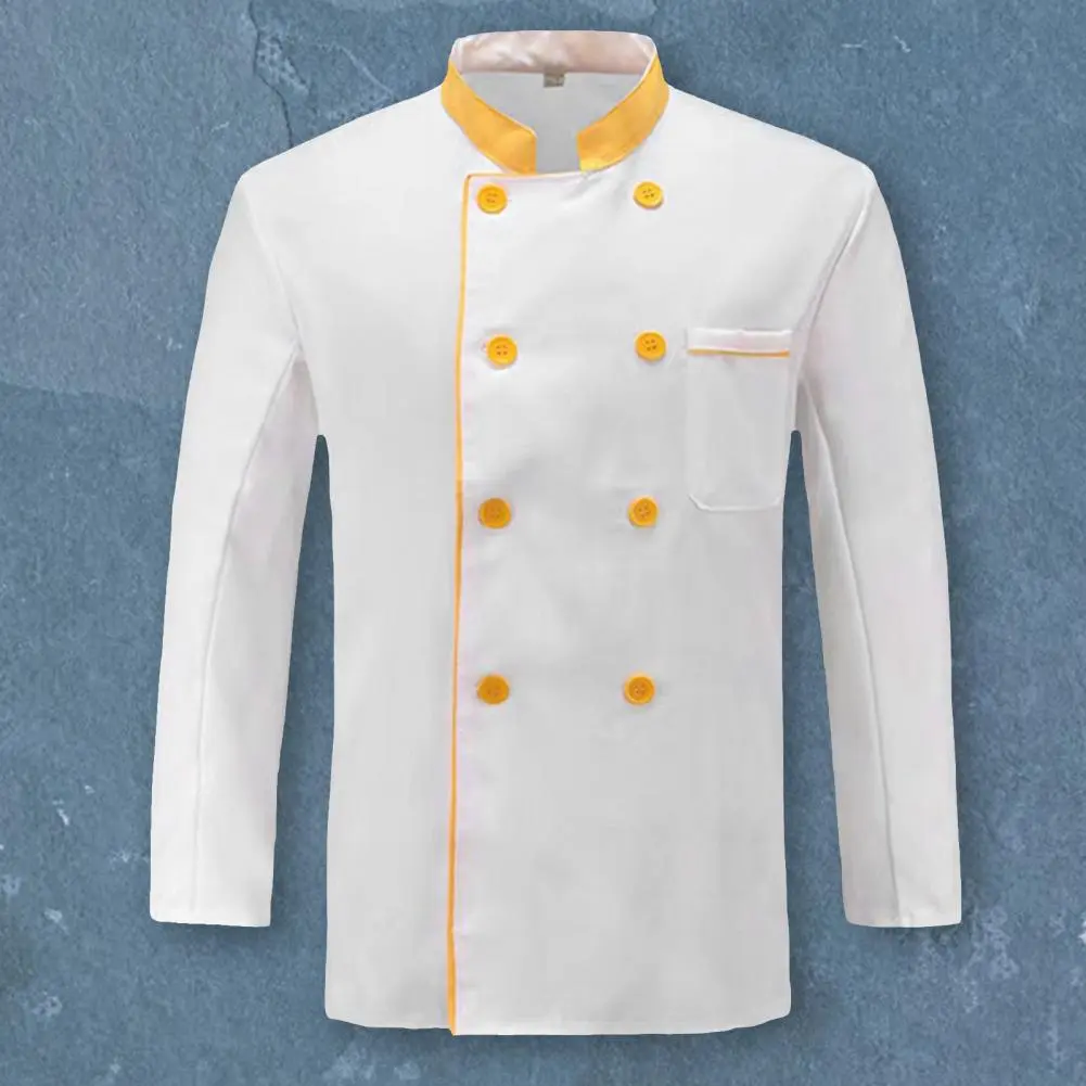 Chef Jacket Button Closure Front Pocket Long Sleeves Stand Collar Lint-free Cooking Clothes Catering Kitchen Chef Uniform Custom