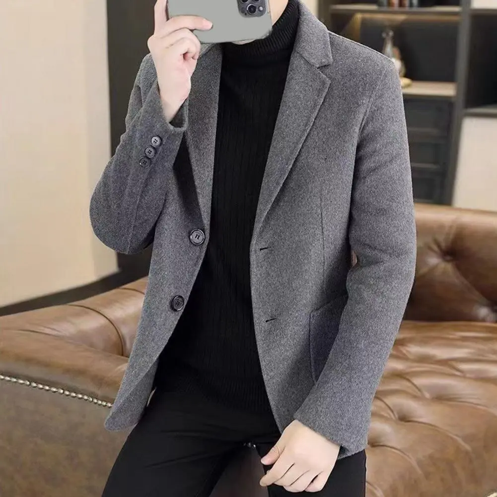 Men Woolen Suit Jacket Vertical Pockets Two button Lapel Suit Wool Coat Formal Business Men Coat Wool Short Coat