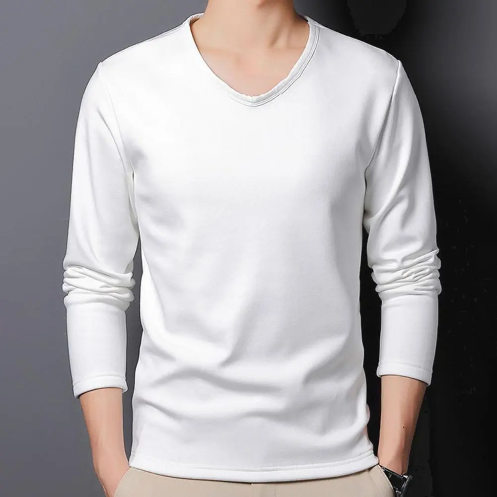 250g Velvet Lined Thermal Underwear Top Velvet Long Sleeve T-shirt Men's Winter V-neck Bottoming Shirt Business Warm Underwear