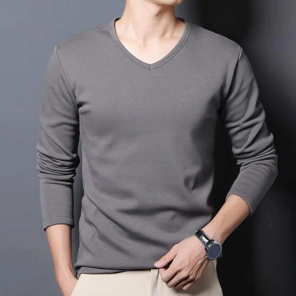 250g Velvet Lined Thermal Underwear Top Velvet Long Sleeve T-shirt Men's Winter V-neck Bottoming Shirt Business Warm Underwear