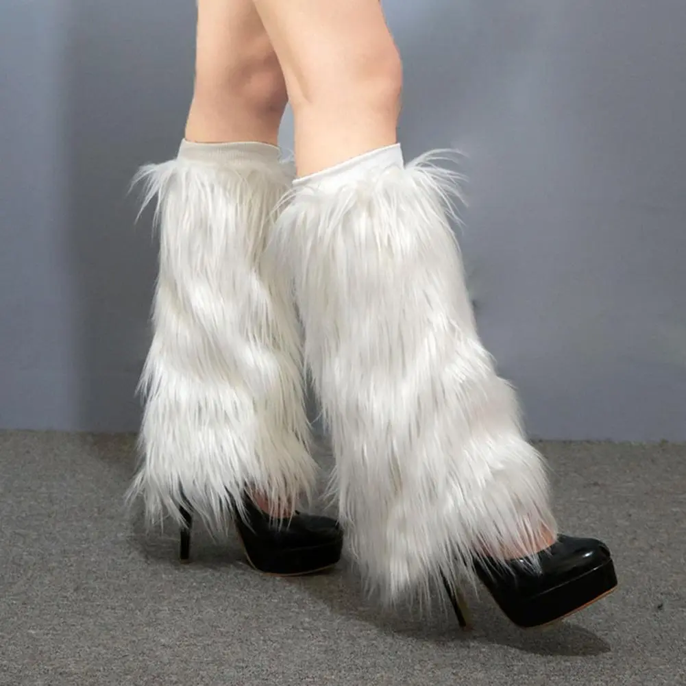 2025 Faux Fur Leg Warmers with Light Fuzzy Artificial Wool Boot Covers Colorful Party Stage Performance High Tube Plush Socks