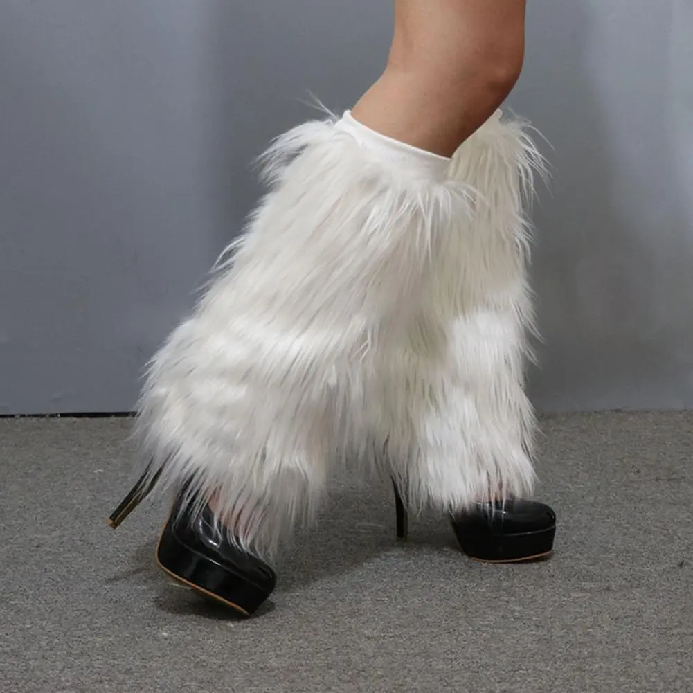 2025 Faux Fur Leg Warmers with Light Fuzzy Artificial Wool Boot Covers Colorful Party Stage Performance High Tube Plush Socks
