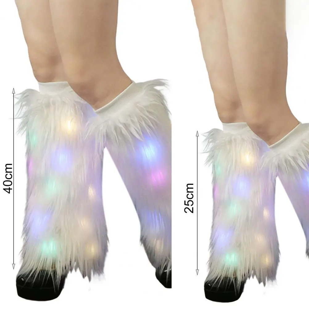 2025 Faux Fur Leg Warmers with Light Fuzzy Artificial Wool Boot Covers Colorful Party Stage Performance High Tube Plush Socks