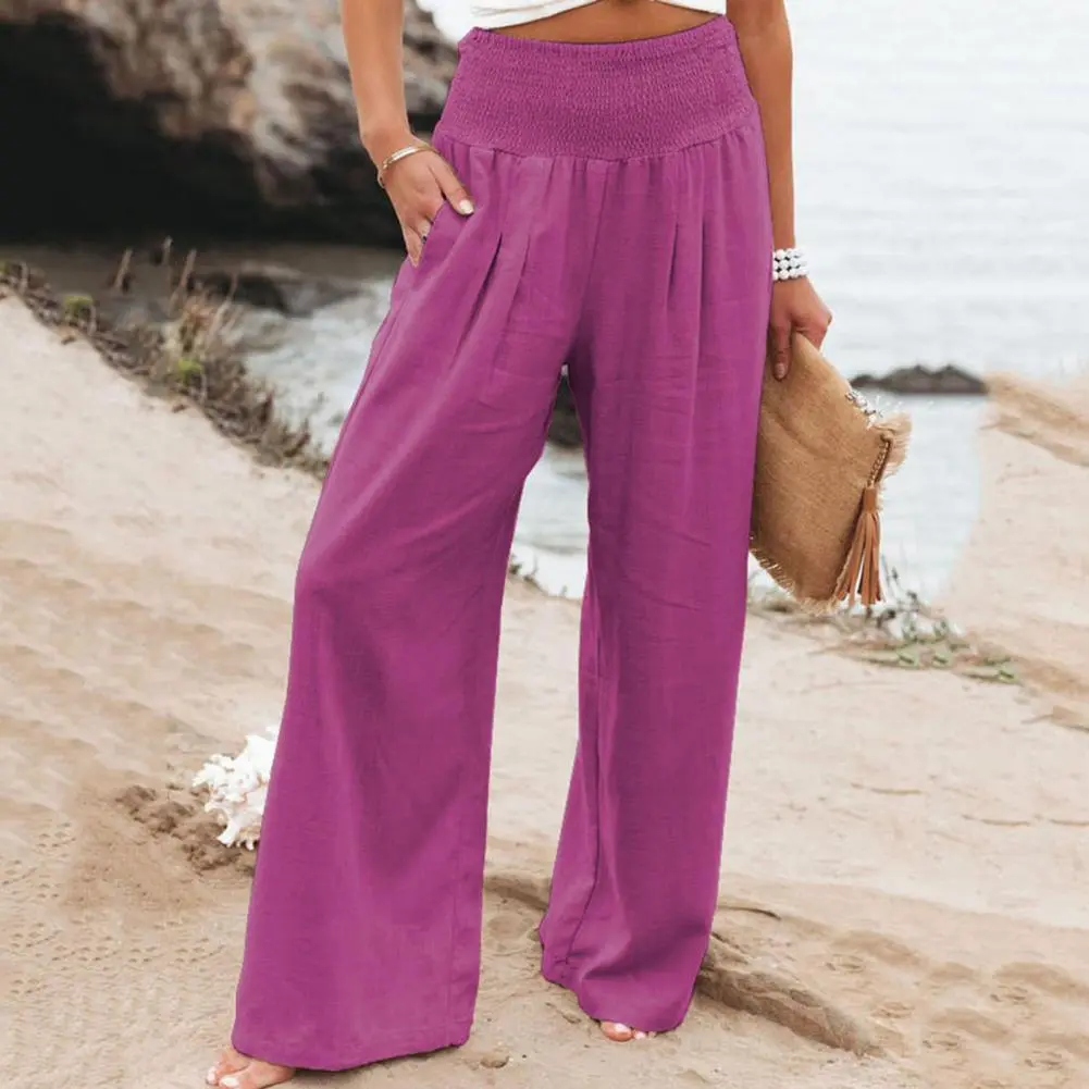 2025 Thin Sweatpants Women Summer Pants Solid Color Mid Elastic Waist Full Length Wide Leg  Pants Loose Soft Breathable Trousers