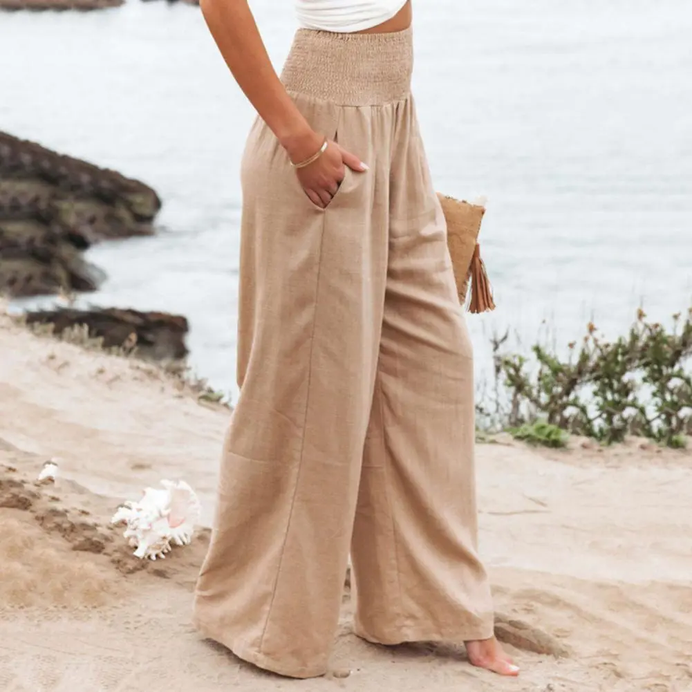2025 Thin Sweatpants Women Summer Pants Solid Color Mid Elastic Waist Full Length Wide Leg  Pants Loose Soft Breathable Trousers