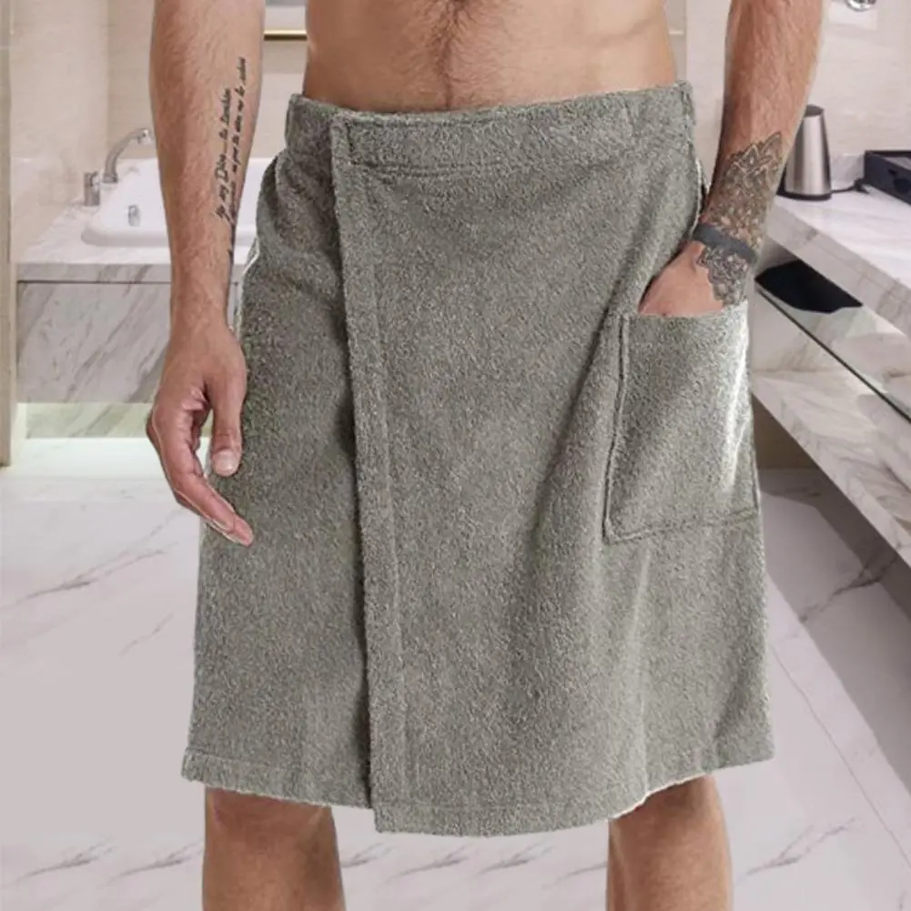 Men Half Body Bathrobe Bath Towel Adjustable Men's Bathrobe with Elastic Waist Nightgown Homewear with Pocket for Outdoor Sports
