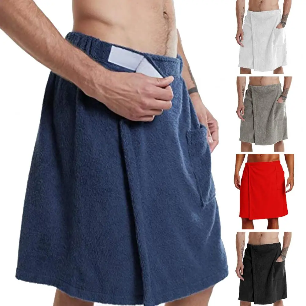 Men Half Body Bathrobe Bath Towel Adjustable Men's Bathrobe with Elastic Waist Nightgown Homewear with Pocket for Outdoor Sports