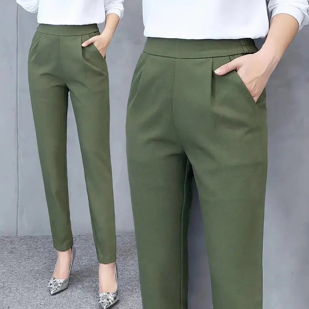 Woman Pants High Waist All Match Elegant Commute Thin Solid Color Suit Pants Solid Color Woman Office Pants Business Trousers
