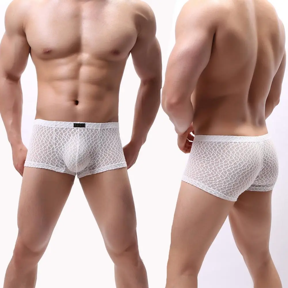 Low-rise Sexy Men Lace Shorts Panties Men Ultra-thin Transparent Boxer Shorts Comfortable Men's Underpants Lace Boxershorts