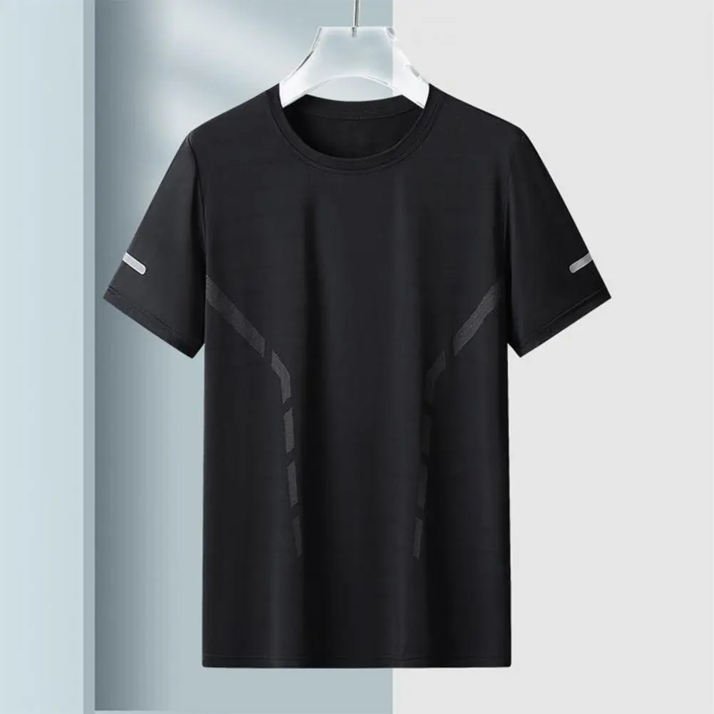 2025 Summer Men T-shirt Ice Silk Round Neck Loose Pure Color Short Sleeve Sports Top Casual Sport Fitness Round Neck Tee