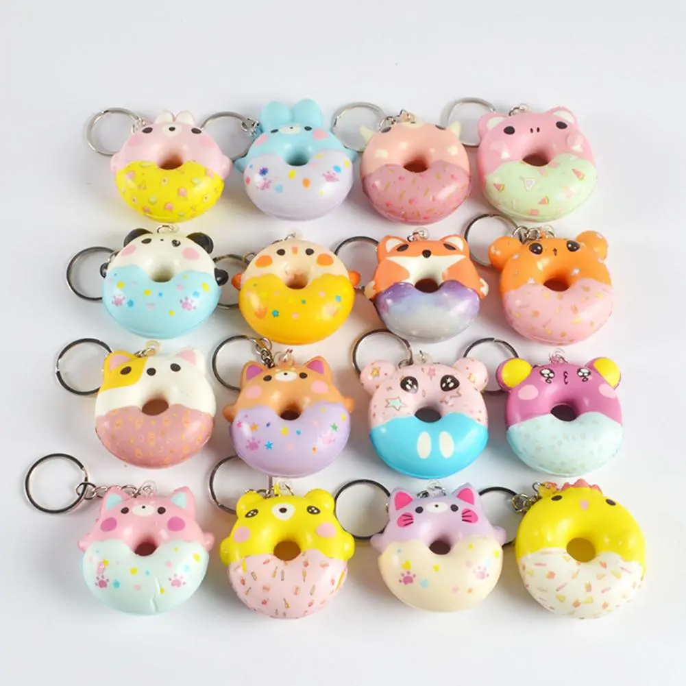 2025 sweet Donut Key Keychain Slow Rebound Cartoon Decompression Vent Toy Animal Donut Squeeze Toy Keychain Backpack Pendant