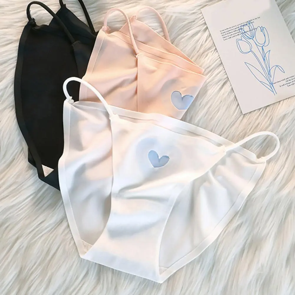 Ice Silk Women Panties Cotton Underwear Japanese Type Cute Lace Up Girls Underpants Female Spaghetti Strap Heart Sexy Briefs