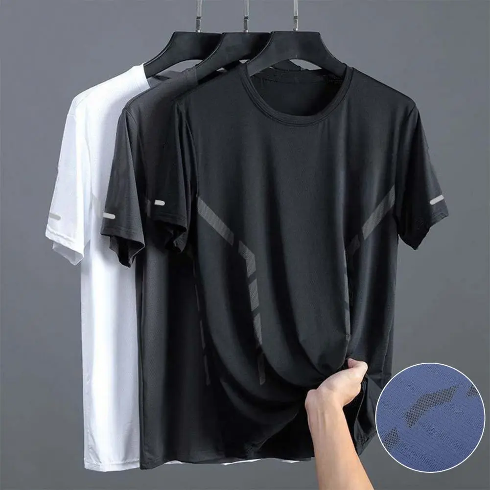 2025 Summer Men T-shirt Ice Silk Round Neck Loose Pure Color Short Sleeves T-shirt Pullover Casual Daily Wear Sport Fitness Top