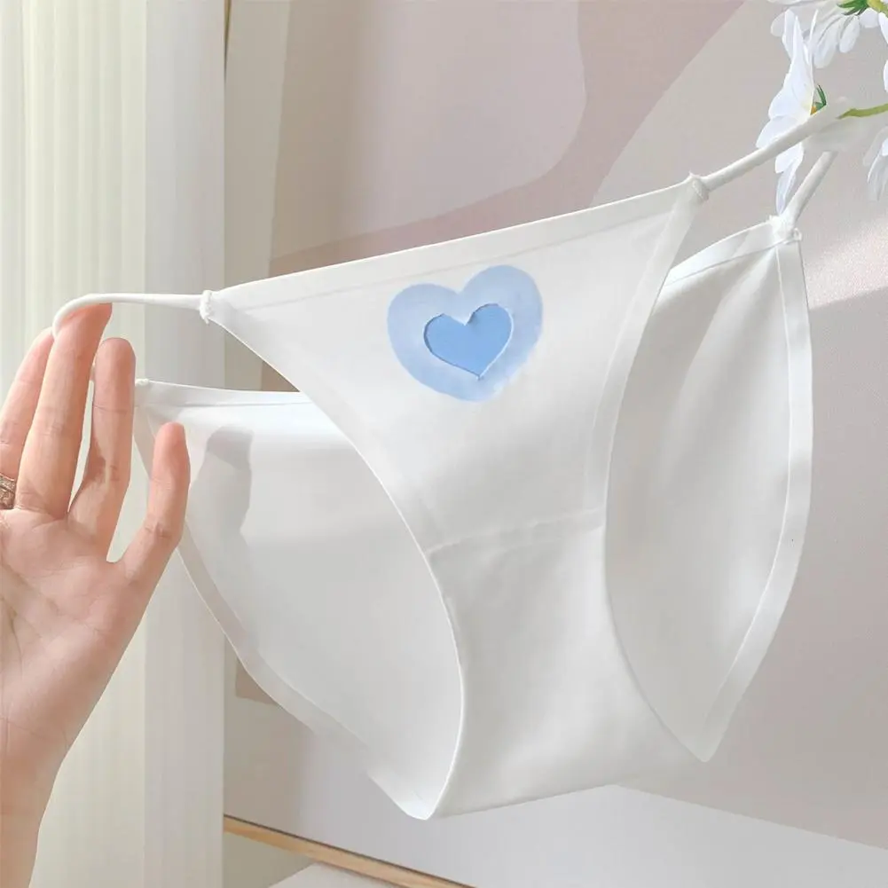 Ice Silk Women Panties Cotton Underwear Japanese Type Cute Lace Up Girls Underpants Female Spaghetti Strap Heart Sexy Briefs