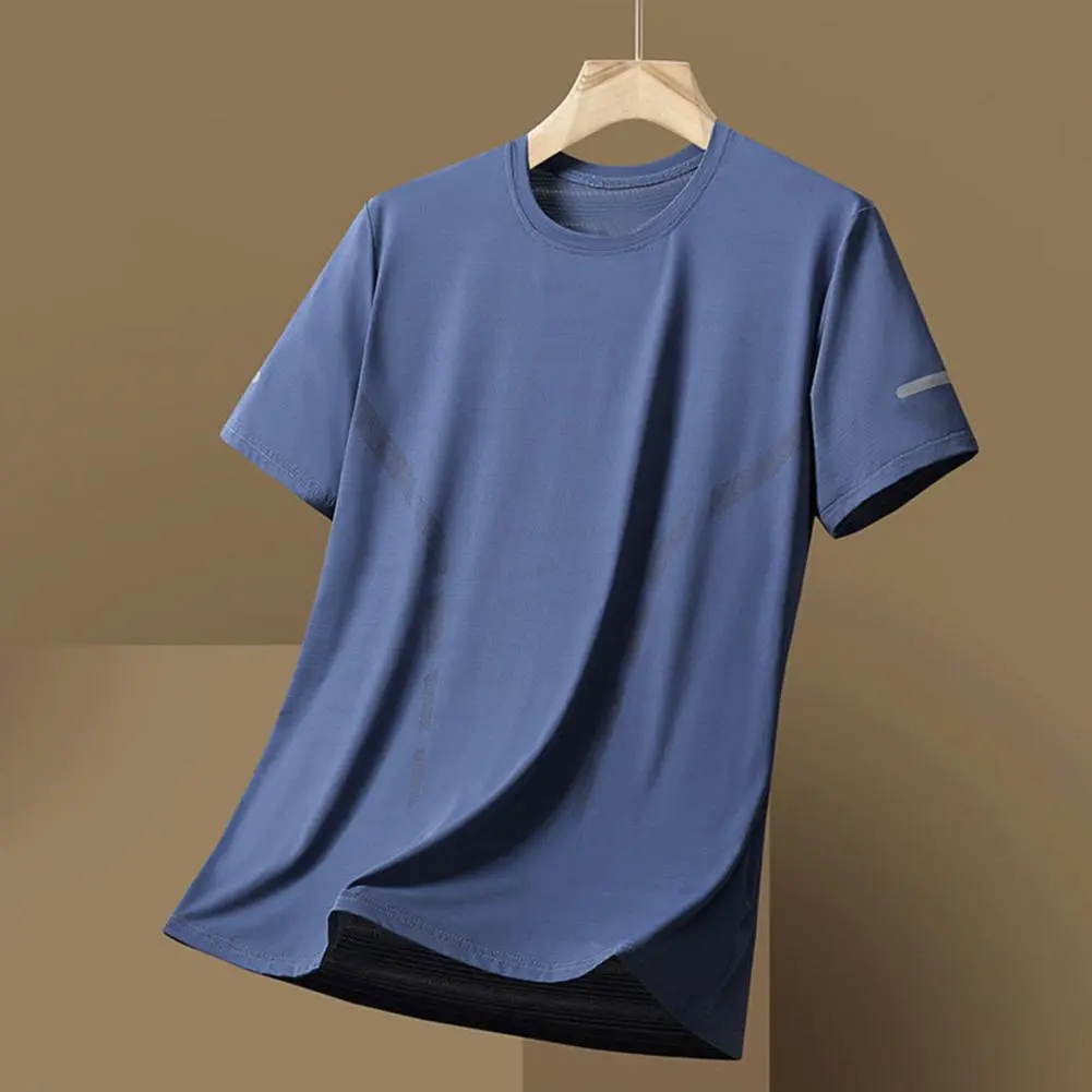 2025 Summer Men T-shirt Ice Silk Round Neck Loose Pure Color Short Sleeves T-shirt Pullover Casual Daily Wear Sport Fitness Top