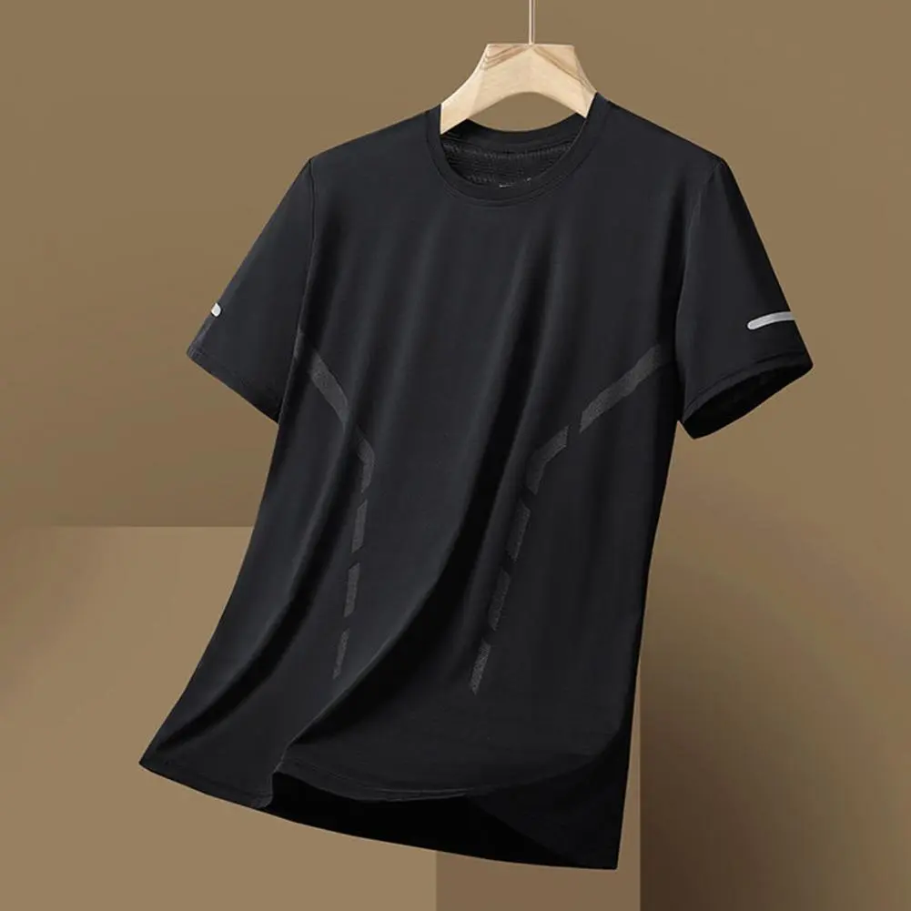 2025 Summer Men T-shirt Ice Silk Round Neck Loose Pure Color Short Sleeves T-shirt Pullover Casual Daily Wear Sport Fitness Top